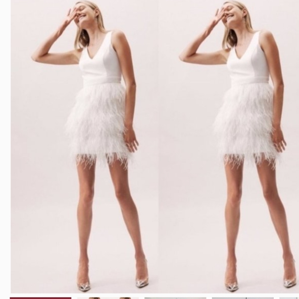 BHLDN Anthem White Feather Mini Dress New size Small